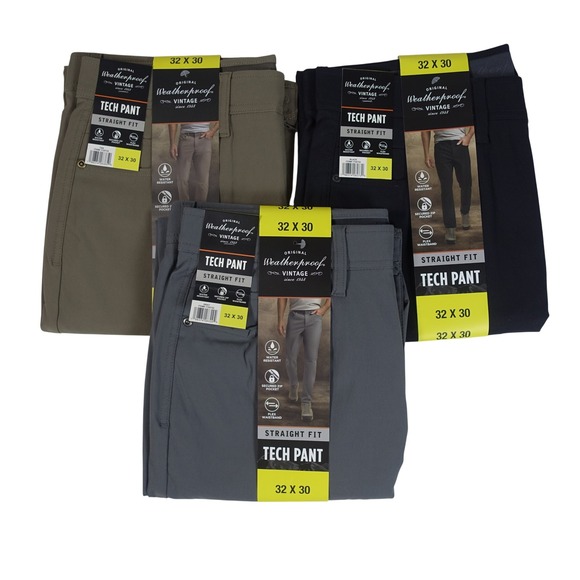 Weatherproof Vintage Mens Tech Pant Straight Fit Water Resistant 32x30 3 Pack